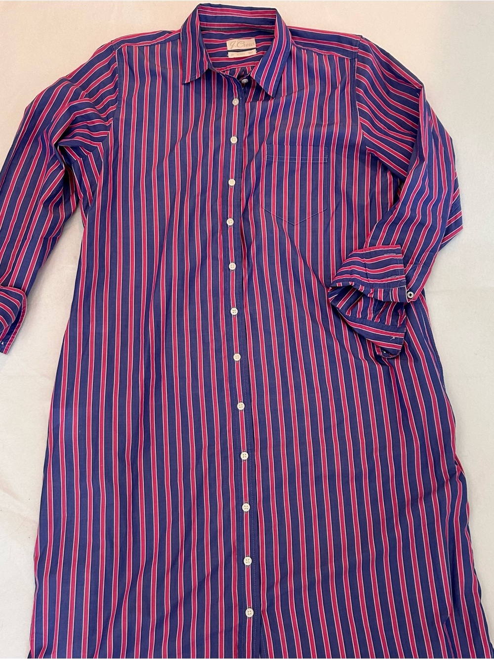 J.Crew Tall Striped Button-Down Cotton Shirtdress Blue Pink - Picture 5 of 12